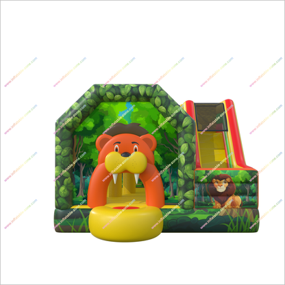 Jungle-Themed Outsunny Bouncy Castle With Slide Friendly Lion Inflatable Slide Combo Bounce House For Rent Near Me