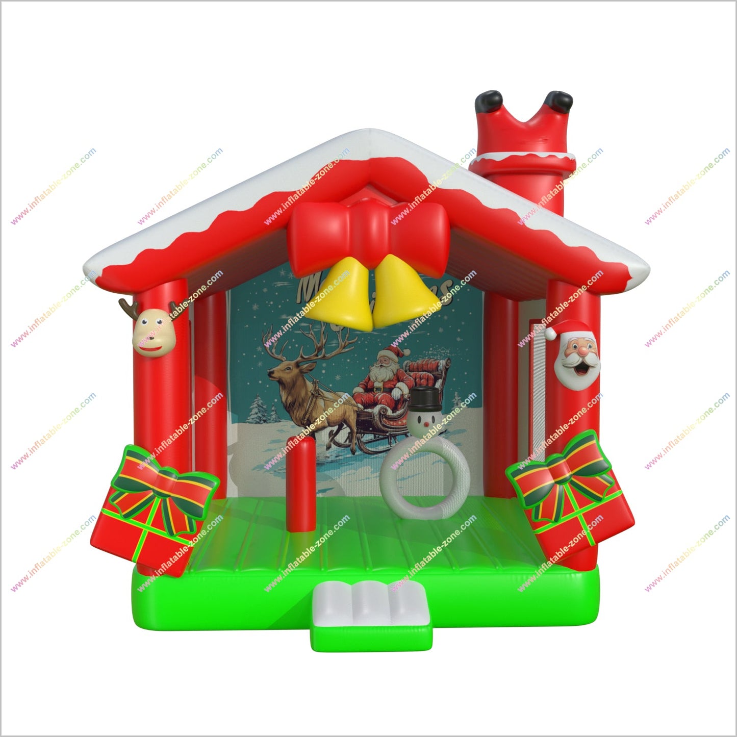 Christmas Party Presents Childrens Small Bouncy Castle Santa And Reindeer Inflatable Bounce House For Rent