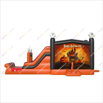 Fun Happy Halloween Haunted Inflatable House Pumpkins Ghosts Bouncy Castle Slide Combo Hire Party Event Near Me