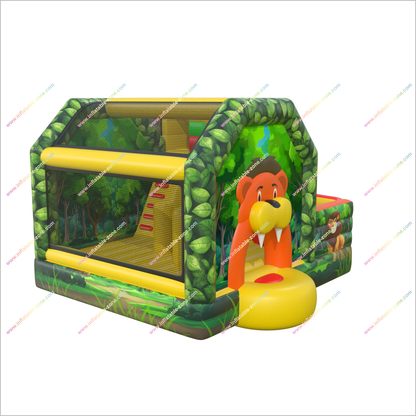 Jungle-Themed Outsunny Bouncy Castle With Slide Friendly Lion Inflatable Slide Combo Bounce House For Rent Near Me