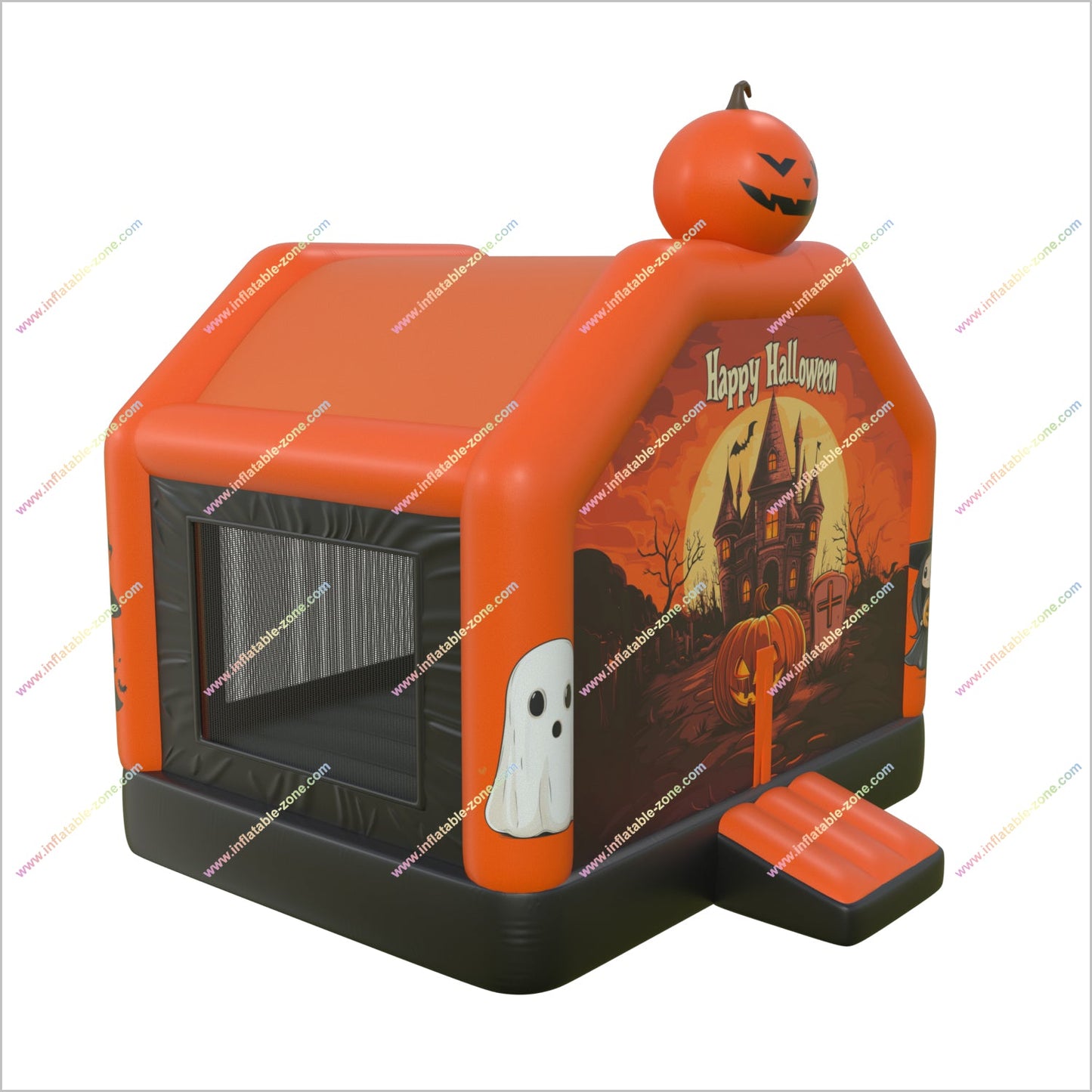 Cute Happy Halloween Inflatable Haunted House Rental Inflatable Pumpkin And Ghost Bouncy Castle For Childrens Parties