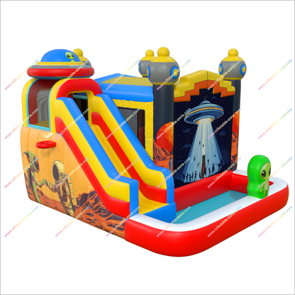 Space-Themed Bounce House Blow Up Slide Into Pool Rent Inflatable Bouncy Castle Ball Pit Slide Combo