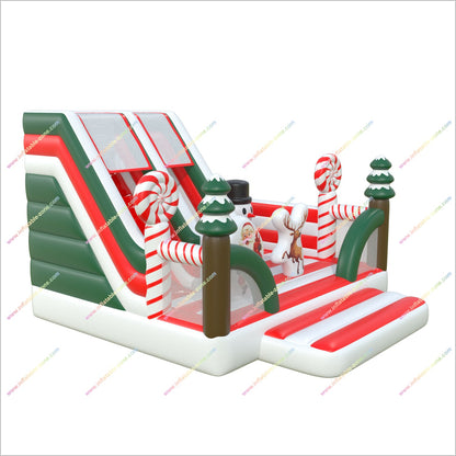Christmas-Themed Combo Bounce Houses Inflatable Slide Near Me Blow Up Bouncy Castle With Slide Playground Outside
