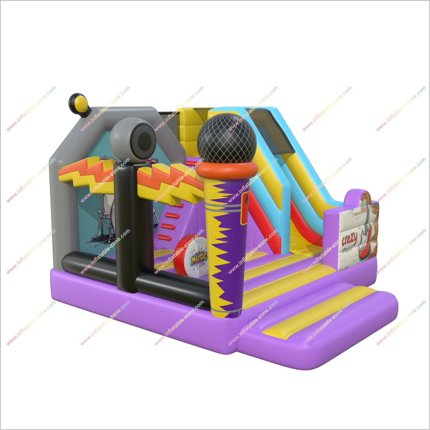 Crazy Music Bounce House Combo Slide Rock The Party Affordable Bouncy Castles Inflatable Slides For Rent Near Me - Inflatable-Zone