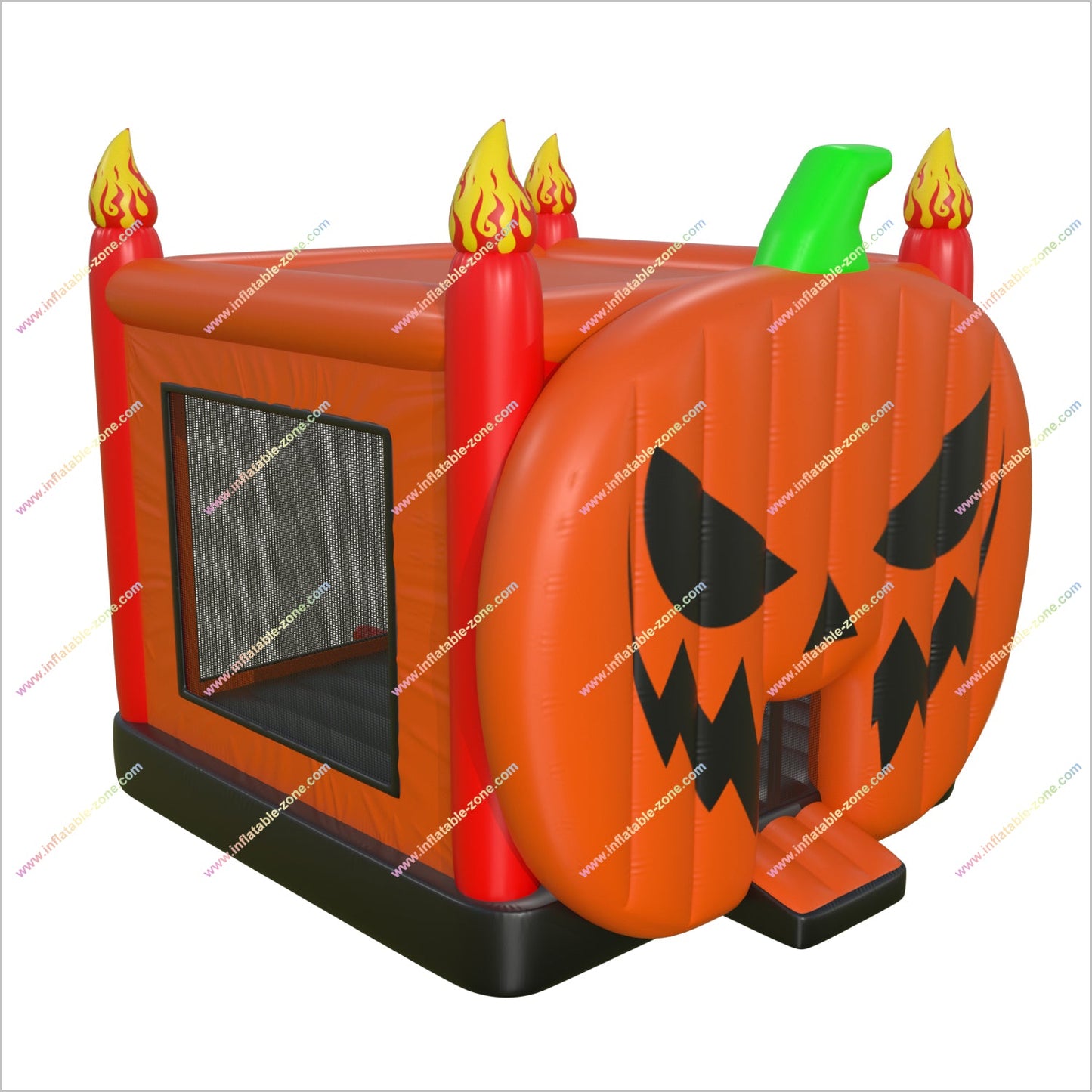 Giant Pumpkin Inflatable Bounce House With Flaming Pillars Party Halloween Jumping Castles For Hire Near Me
