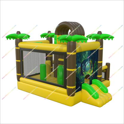 Jungle Adventure Bounce House Double Slide Combo Inflatable Jumping Castle Happy Hop Inflatable Slides Rentals Near Me