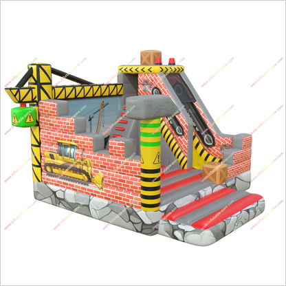 Construction Theme Bounce House Inflatable Castle Rentals Jumper And Slide Combo Happy Hop Bouncer With Slide - Inflatable-Zone