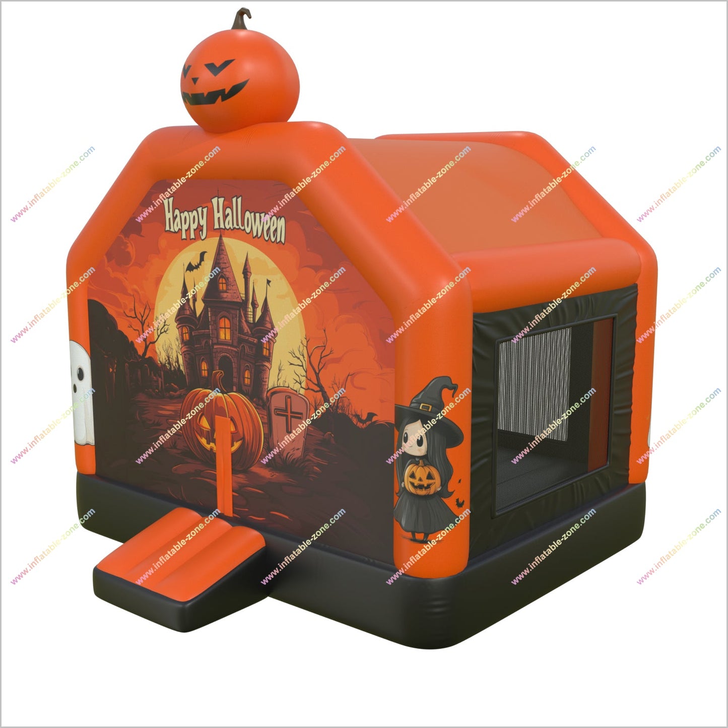 Cute Happy Halloween Inflatable Haunted House Rental Inflatable Pumpkin And Ghost Bouncy Castle For Childrens Parties