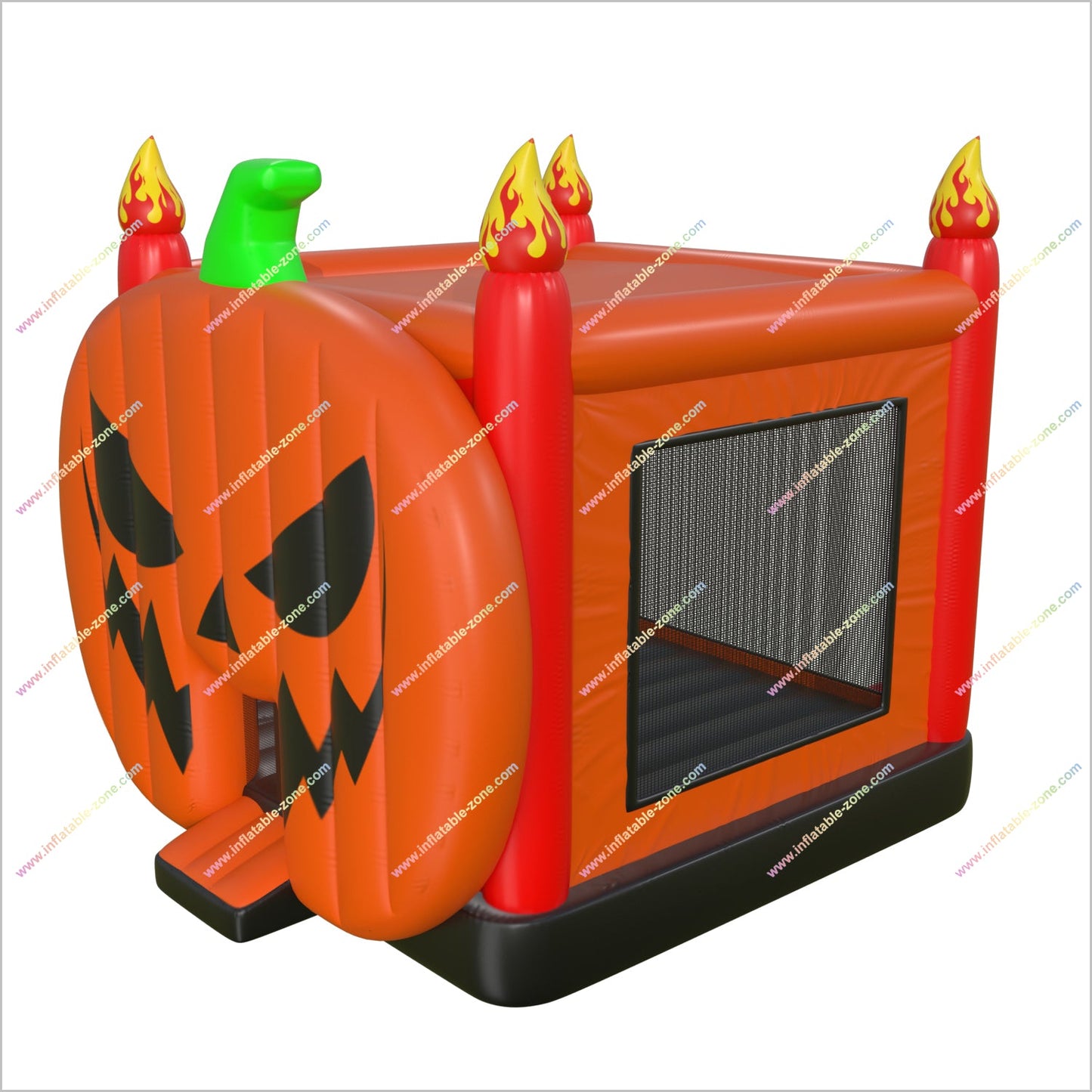 Giant Pumpkin Inflatable Bounce House With Flaming Pillars Party Halloween Jumping Castles For Hire Near Me