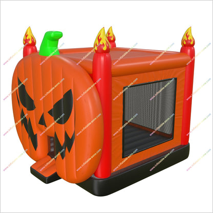 Giant Pumpkin Inflatable Bounce House With Flaming Pillars Party Halloween Jumping Castles For Hire Near Me