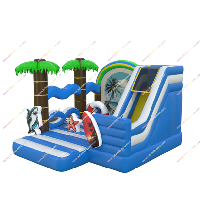 Ocean Theme Decoration Inflatable With Slide Combo Tropical Blow Up Palm Trees Bouncer Rental Near Me