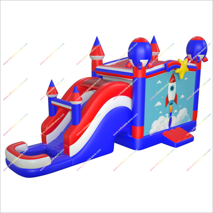 Rocket Theme Inflatable Bounce House With Pool Adult Bouncy Water Slide Jumping Castle Combo For Sale