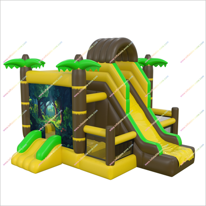 Jungle Adventure Bounce House Double Slide Combo Inflatable Jumping Castle Happy Hop Inflatable Slides Rentals Near Me