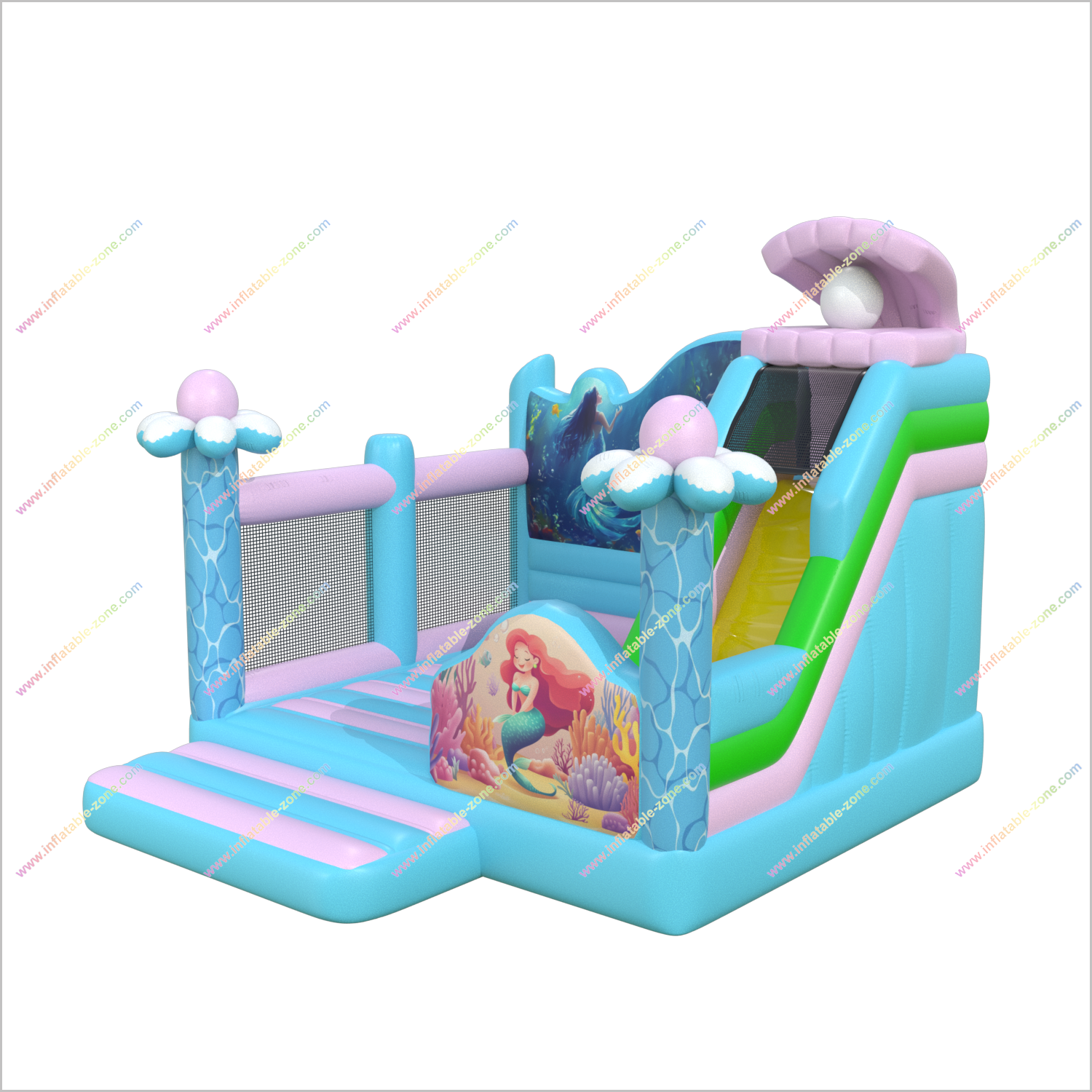 Mermaid Bounce House Small Inflatable Slides Combo Underwater Art Soft Play And Bouncy Castle Hire Pearl Slide - Inflatable-Zone