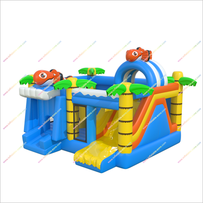 Inflatables Palm Trees Bounce House Slides Rentals Friendly Fish Happy Hop Bouncy Castle And Slide Combo Inflatable