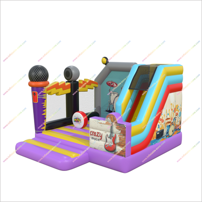 Crazy Music Bounce House Combo Slide Rock The Party Affordable Bouncy Castles Inflatable Slides For Rent Near Me - Inflatable-Zone