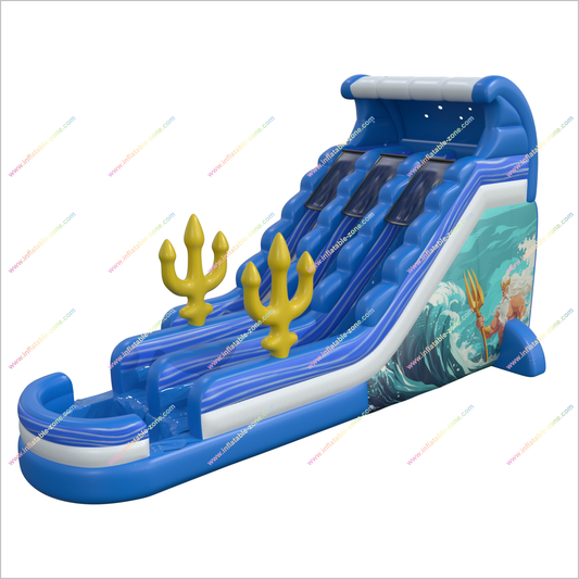 Ocean-Themed Adult Water Slide Rental Play Areas Near Me Golden Trident Inflatable Water Slides Into Pool - Inflatable-Zone