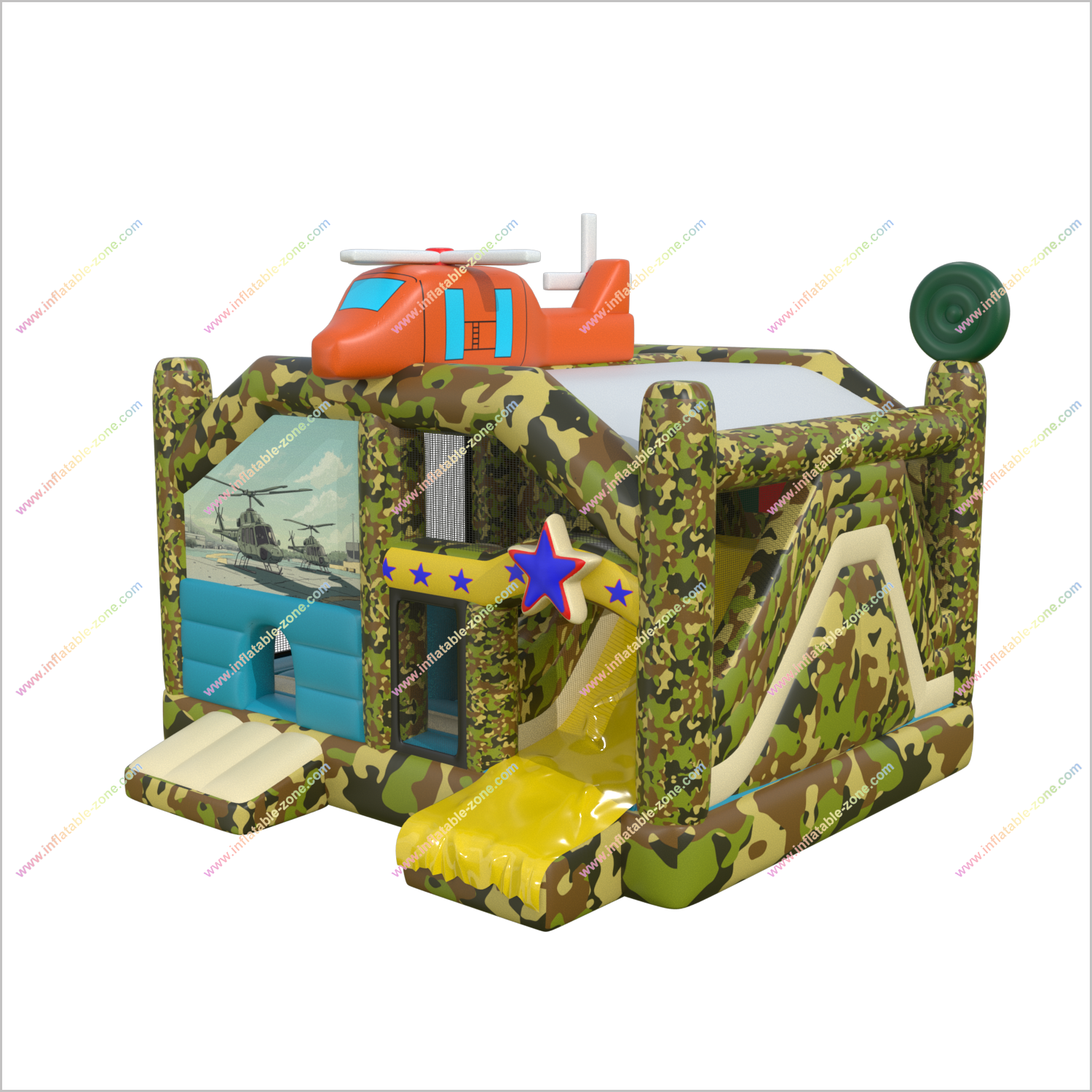 Military-Themed Inflatable Bounce House Nearby Party Slide Rental Helicopter Topper Big Bouncy Castle Slide Combo Battle - Inflatable-Zone