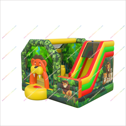 Jungle-Themed Outsunny Bouncy Castle With Slide Friendly Lion Inflatable Slide Combo Bounce House For Rent Near Me