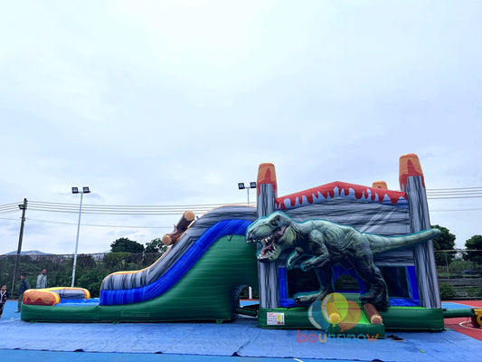 Dinosaur Inflatable Commercial Bounce House with Slide and Pool Safe for Outdoor Play