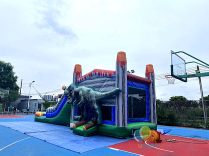 Dinosaur Inflatable Commercial Bounce House with Slide and Pool Safe for Outdoor Play