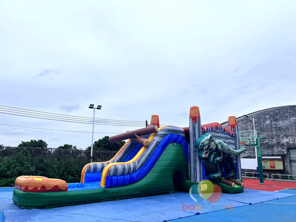 Dinosaur Inflatable Commercial Bounce House with Slide and Pool Safe for Outdoor Play