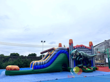 Dinosaur Inflatable Commercial Bounce House with Slide and Pool Safe for Outdoor Play