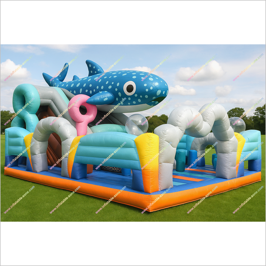 Huge Amusement Park Inflatable Whale Obstacle Course Commercial Playground Slide Childrens Bouncy Castle For Sale