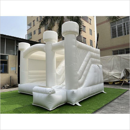 White Wedding Bounce House, Romantic Bouncy Castle With Slide - Inflatable-Zone