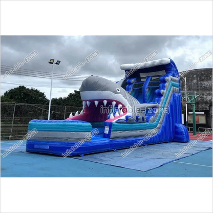 Best Outdoor Inflatable Shark Bouncy Waterslides Giant Inflatable Dual Lane Water Slide With Pool Playground - Inflatable-Zone