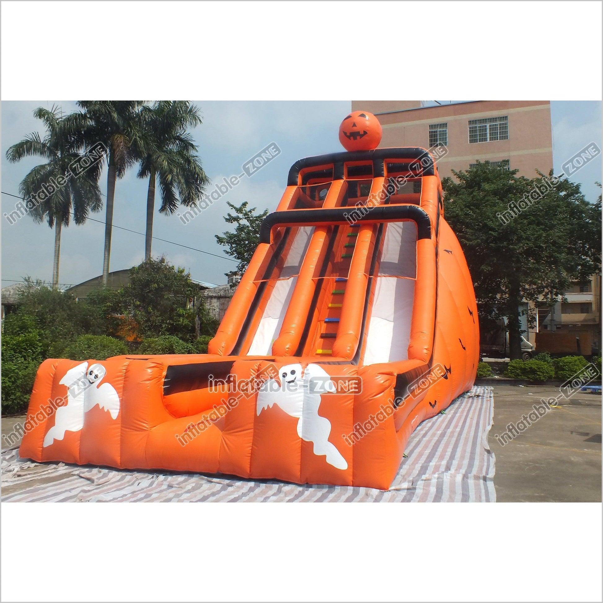 Halloween Pumpkin Patch Bouncer Inflatable Slide Commercial Giant Inflatable Jumpers Castle Double Lane Slide - Inflatable-Zone