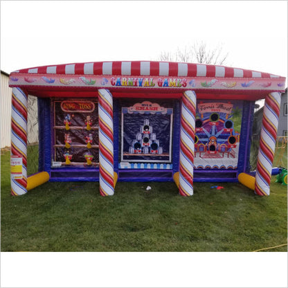 Fun Fair Stall Inflatable Carnival Midway 3 Games In 1 Ring Toss Milk Bottle Smash Toss Ferris Wheel Toss