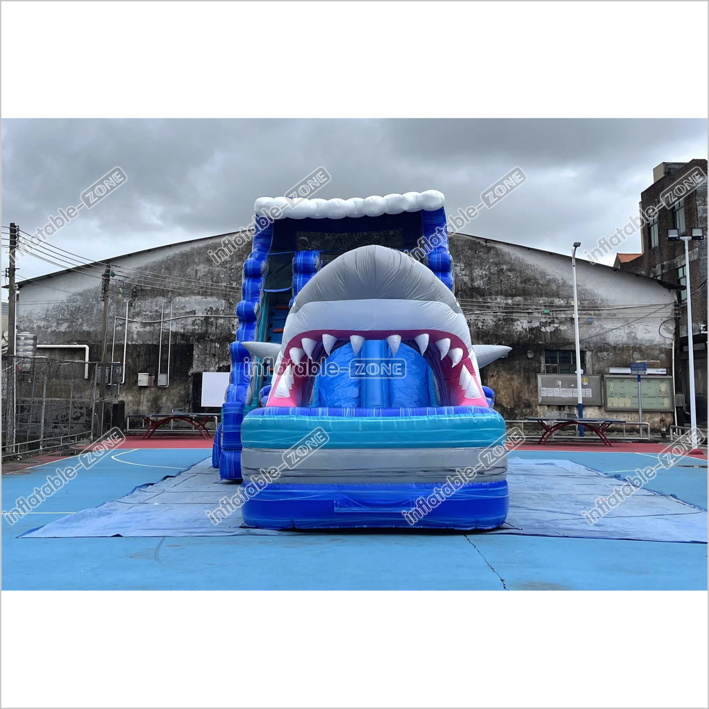 Best Outdoor Inflatable Shark Bouncy Waterslides Giant Inflatable Dual Lane Water Slide With Pool Playground - Inflatable-Zone