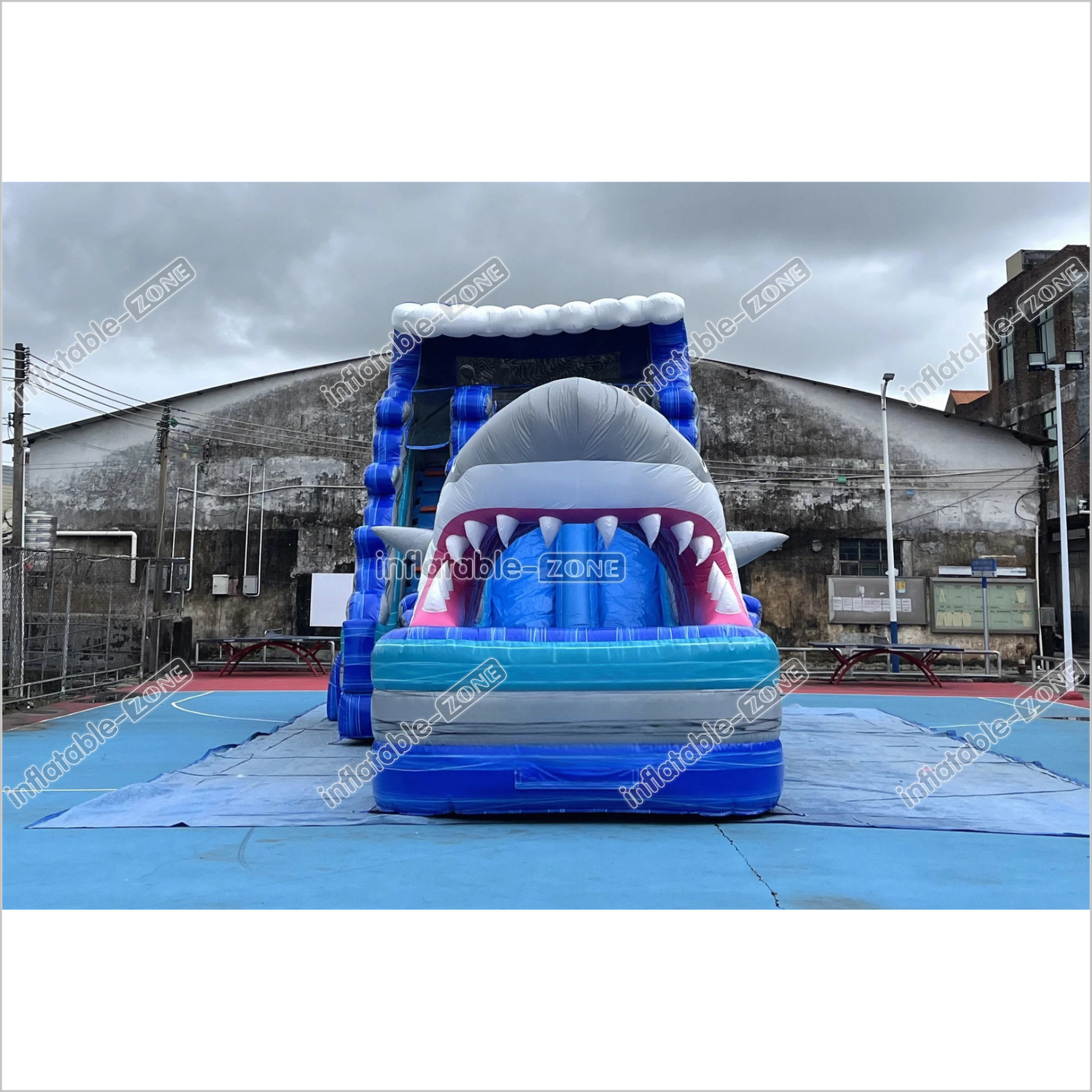 Best Outdoor Inflatable Shark Bouncy Waterslides Giant Inflatable Dual Lane Water Slide With Pool Playground - Inflatable-Zone