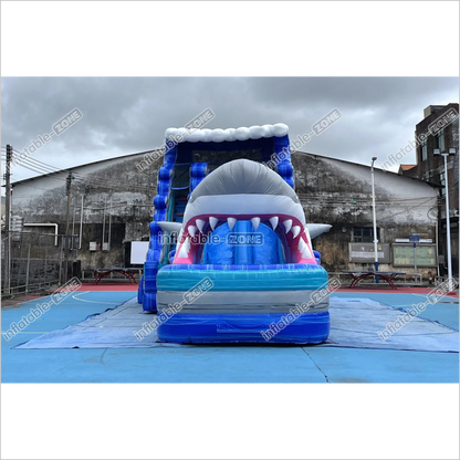 Best Outdoor Inflatable Shark Bouncy Waterslides Giant Inflatable Dual Lane Water Slide With Pool Playground - Inflatable-Zone