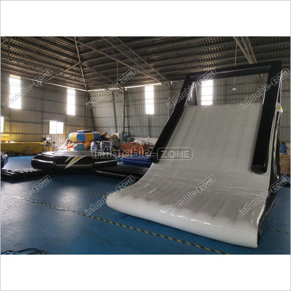 New Black Inflatable Water Floating Trampoline Combo With Launch And Slide - Inflatable-Zone