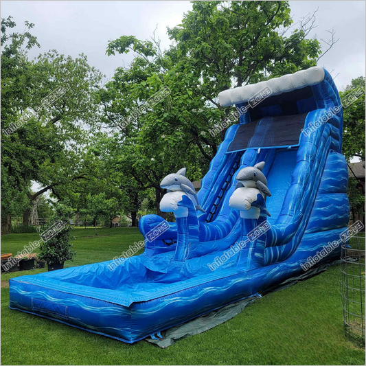 Dolphin Water Slide Backyard Bouncers And Party Wave Inflatable Wet Dry Waterslide With Pool - Inflatable-Zone