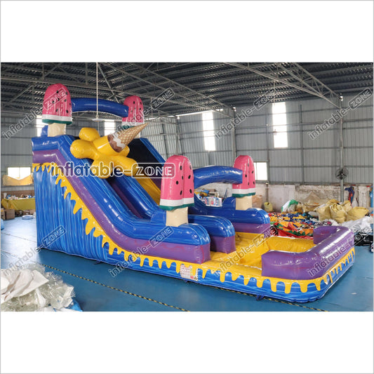 Ice Cream Inflatable Water Slide With Pool Commercial Giant Inflatable Slides Bouncing All Around Party - Inflatable-Zone