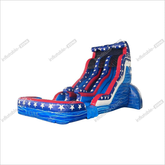 American Flag Double Lane Inflatable Water Slide Giant Backyard Rave Sports Water Slides With Pool - Inflatable-Zone