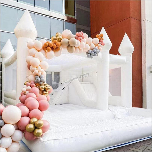 3 In 1 White Jumping Castle With Slide And Ball Pit Pool For Outdoor Party/ Wedding - Inflatable-Zone
