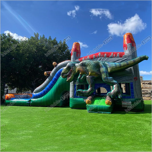 Dinosaur Inflatable Water Slide Bounce House Combo With Portable Pool - Inflatable-Zone
