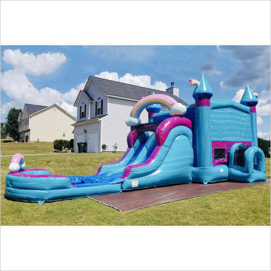 Jump For Joy Bouncy Castle Blow Up Slip And Slide Combo Wet Dry Inflatable Water Bounce House - Inflatable-Zone
