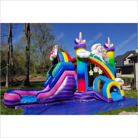 Rainbow Bounce House Unicorn Combo Wet Dry Inflatable Jumping Castle Fun Party For Adults - Inflatable-Zone