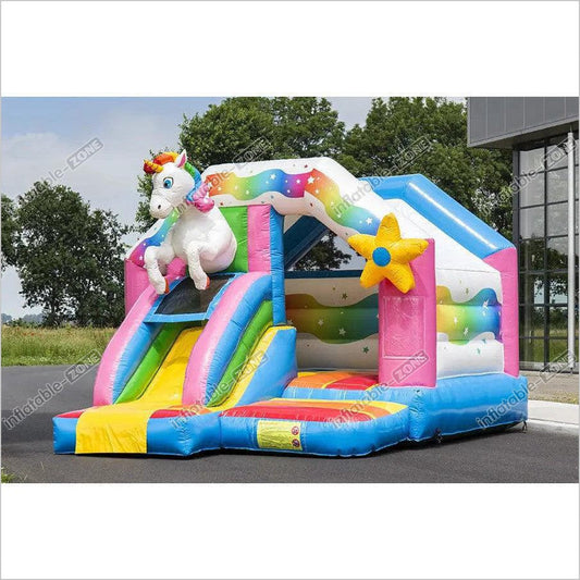 Bounce House And Slide Combo Unicorn Jumping Happy Hop Bouncy Castle Play Center - Inflatable-Zone