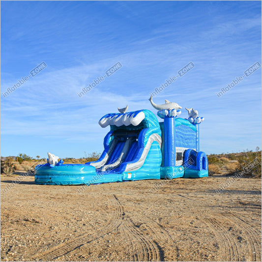 Doctor Dolphin Inflatable Bouncer Slide Commercial Bounce House Packages Jump And Splash - Inflatable-Zone