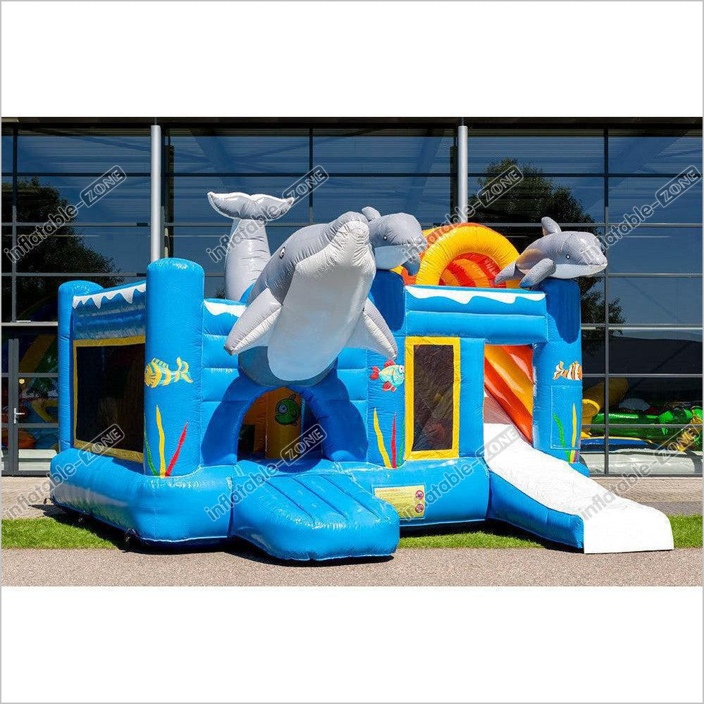 Large Inflatable Bouncy Castle Dolphin Bounce House Combo And Slide Jumping Playhouse - Inflatable-Zone