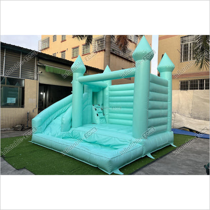 Mint Green Bouncy Castle With Slide Combo Happy Jump Inflatables Fun In The Sun Bounce House - Inflatable-Zone