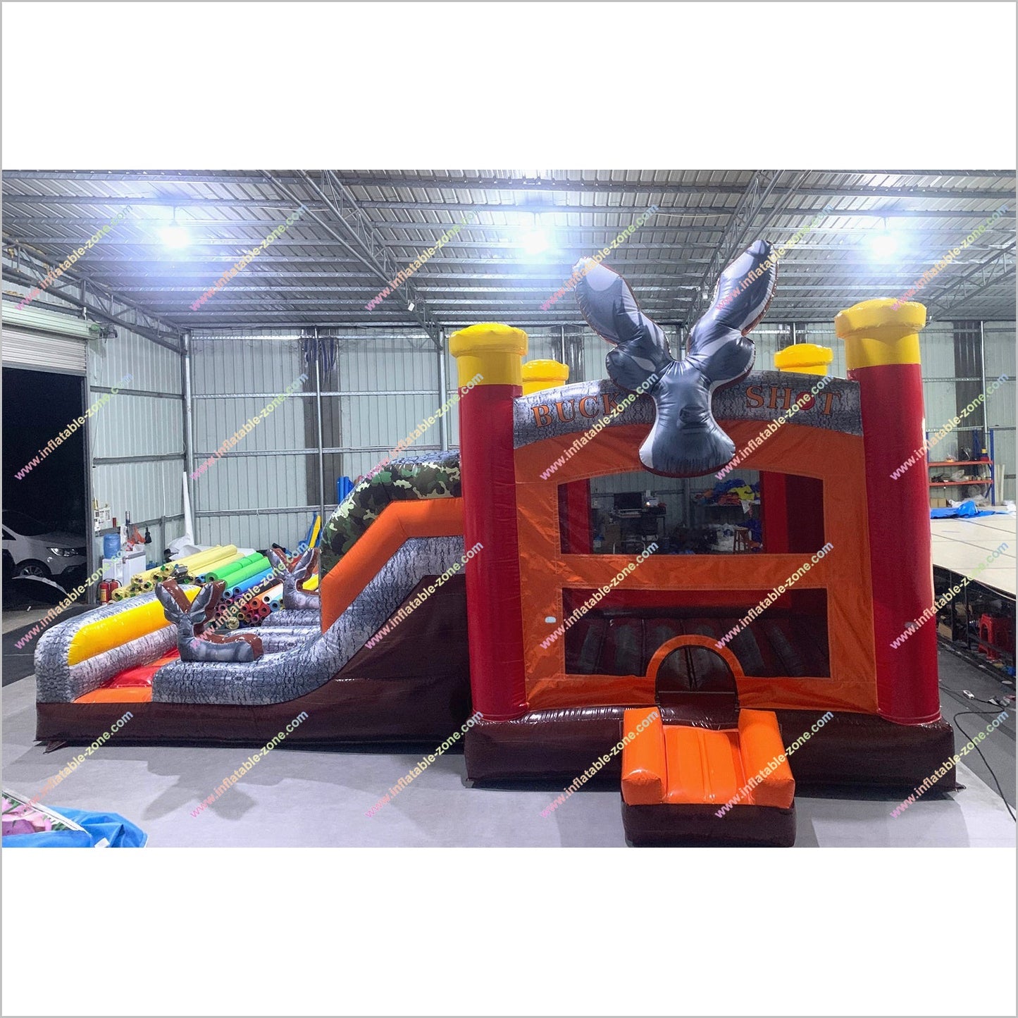 Best Buck Shot Hunting Double Slide Inflatable Jumping Castle Combo Hire Bounce House Slide Near Me
