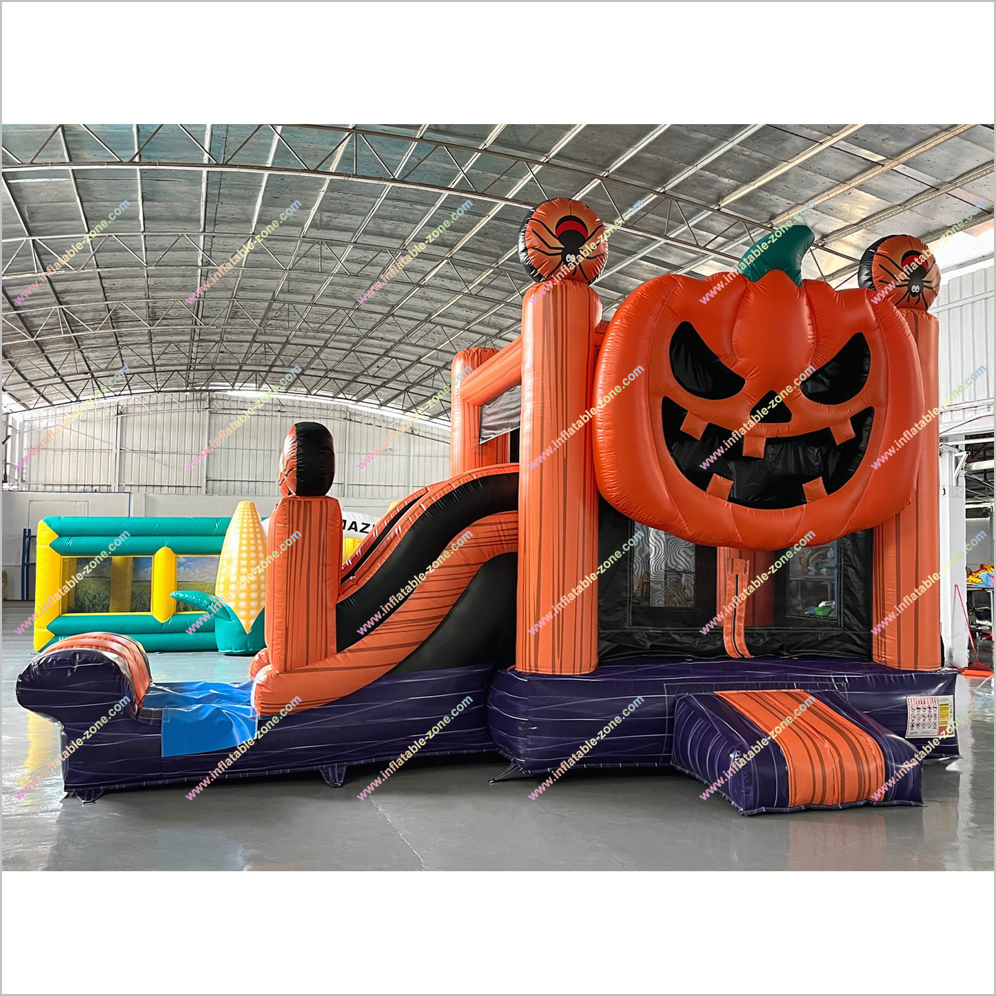 Halloween Themed Pumpkin Inflatable Jumping Castle Slide Combo Giant Inflatable Jack O Lantern Bounce House With Slide Indoor