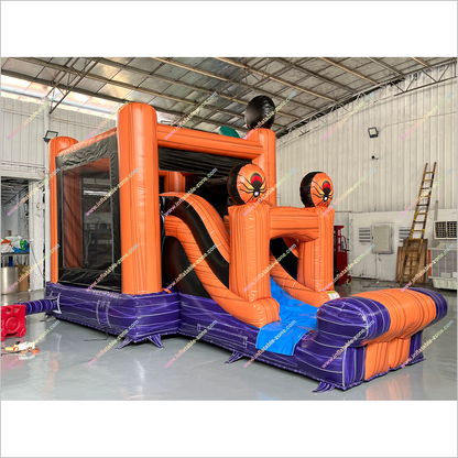 Halloween Themed Pumpkin Inflatable Jumping Castle Slide Combo Giant Inflatable Jack O Lantern Bounce House With Slide Indoor